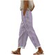 thumbnail image 1 of Amzcrzy Pantalones De Lino Mujer Capri Rayas Moda Pierna Recta Ligeros Holgados Casuales Playa Vacaciones Verano Con Bolsillos Tallas S-2XL Morado, 1 of 5