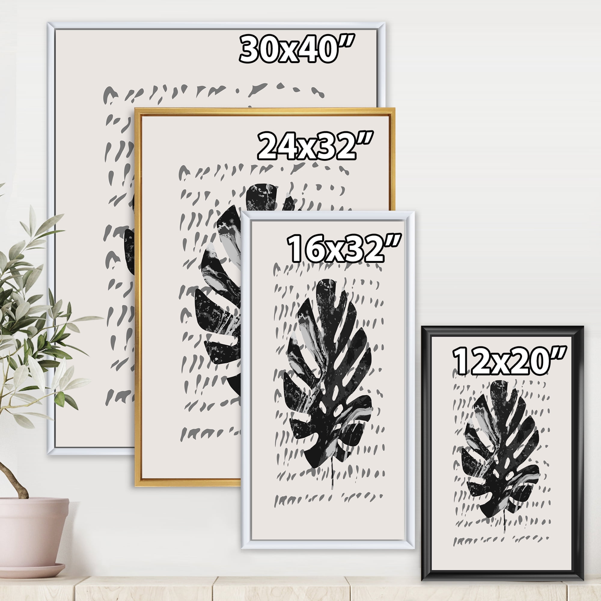 Designart 'Minimal Tropical Palm Leaf Over Grunge Texture' Tropical Framed Canvas Wall Art Print