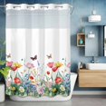 thumbnail image 6 of Spring Farmhouse No Hooks Shower Curtain with Snap-in Liner Floral Nature Colorful Wildflower Butterfly Shower Curtains for Bathroom, Waterproof, Easy Install, Washable 72"x84", 6 of 9