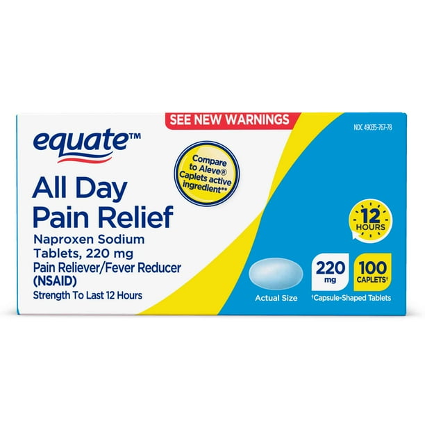Equate Naproxen Sodium Tablets USP, 220 mg, Pain Reliever and Fever Reducer, 100 Count