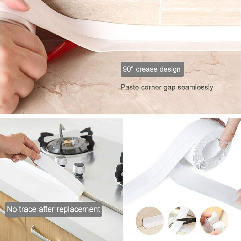 Easliffy White Caulk Tape, White Bathroom Corner Caulking Strip, Self- Adhesive Sealing Tape Used for Kitchen Sink,Toilet，Bathroom Bathtub, Tub  Floor Wall Edge Protector