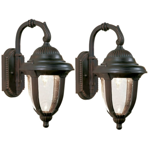 John Timberland Casa Sierra Rustic Vintage Outdoor Wall Light Fixtures Set of 2 Bronze Metal 14 1/2" Seeded Glass for Post Exterior Barn Deck House