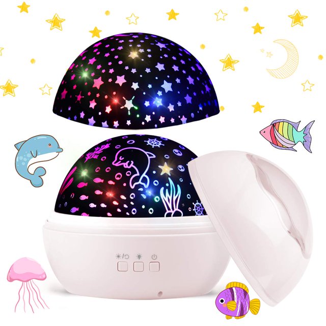 Star Projector Lamp, Led 360 Degree Rotating Projection Lamp With Starry Sky And Ocean Light Projection Changing Colors Warm Night Light For Kids Pink