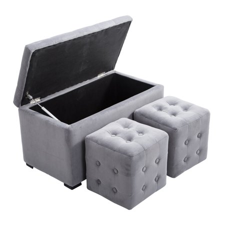 Homcom 3 Piece Nesting Microfiber Storage Bench 2 Cube Ottoman Set