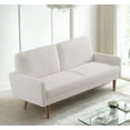 thumbnail image 2 of Xukmct 3 Seater Loveseat Sofa with Wood Legs, Upholstered Velvet Sofa Couch Living Room, Home, Apartment, Office, Ivory White, 2 of 8