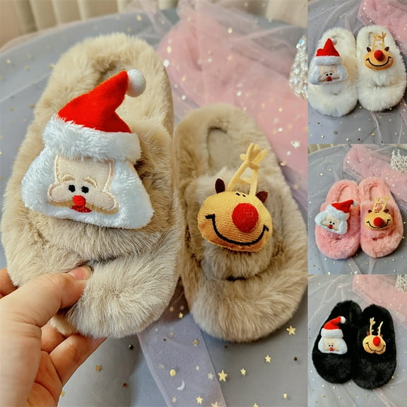 Kids Slippers Christmas Fall Winter House Comfortable Shoes Warm Platform Cozy Soft Open Toe Slip On Toddler Girl Shoes Black Sizes 5-6 Y