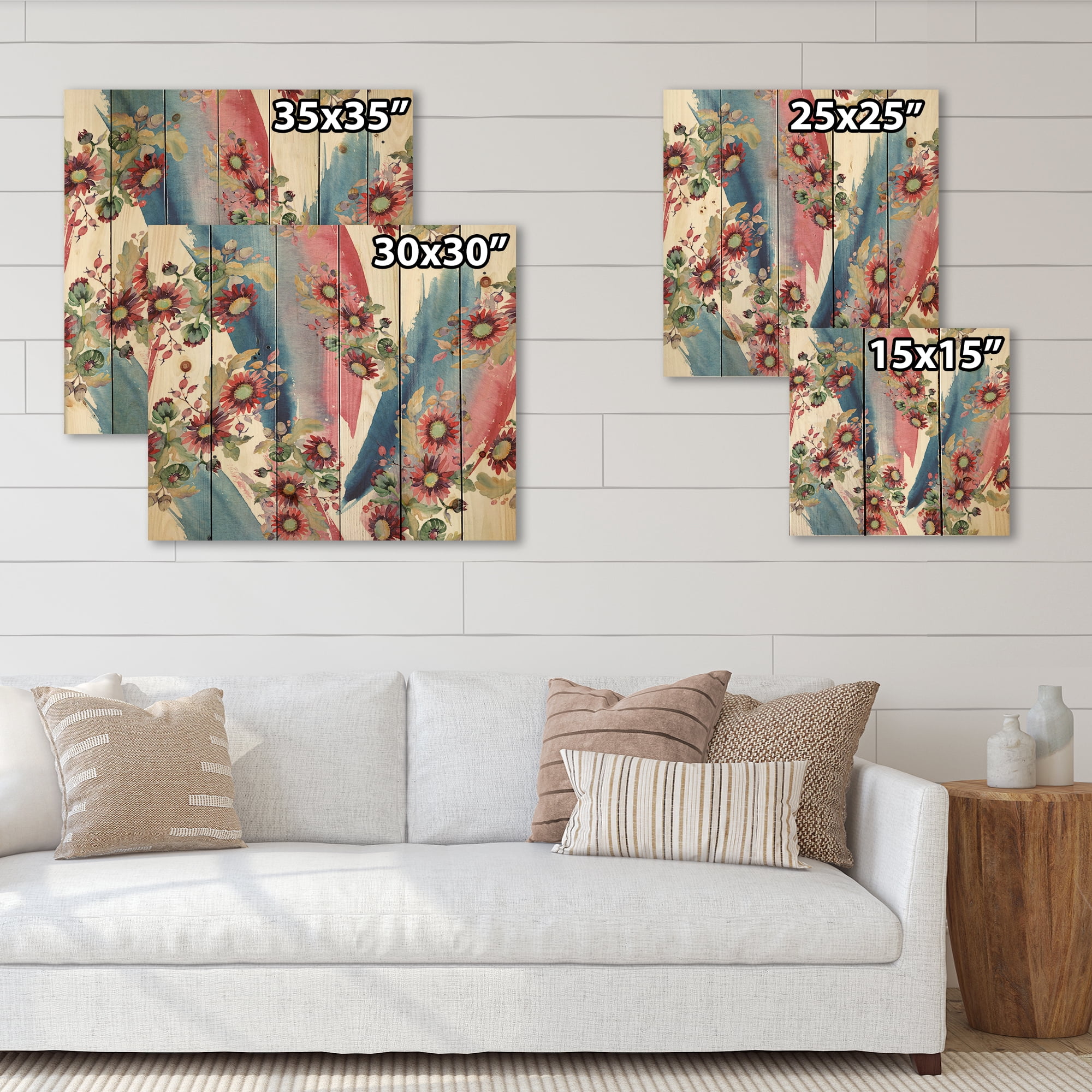 Designart 'Acorn Bouquet and Red Aster' Modern Print on Natural Pine Wood