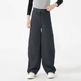 thumbnail image 5 of WAVSUF Girls Wide Leg Long Pants Wide Leg Elastic Waist Breathable Lightweight Spring Summer Casual Trousers Dark Gray 7-8, 5 of 7