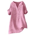 thumbnail image 5 of Lumosvexa Womens Plain T-Shirt for Women Linen Short Shirt Tops V-neck Cotton T Shirt Pink Size 2XL, 5 of 9