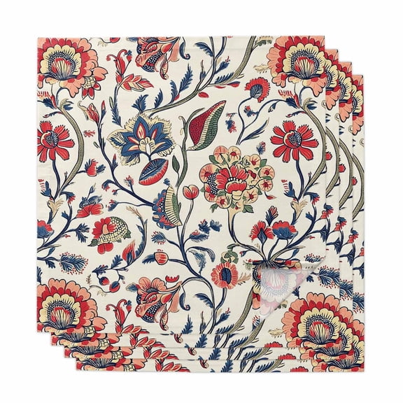 Boho Flowers Cloth Napkins, Watercolor Red Orange Floral Branch Leaf Washable and Reusable Dinner Napkins Set of 4, Table Napkin for Kitchen Party Birthday Wedding Hotel Housewarming 20"x20"