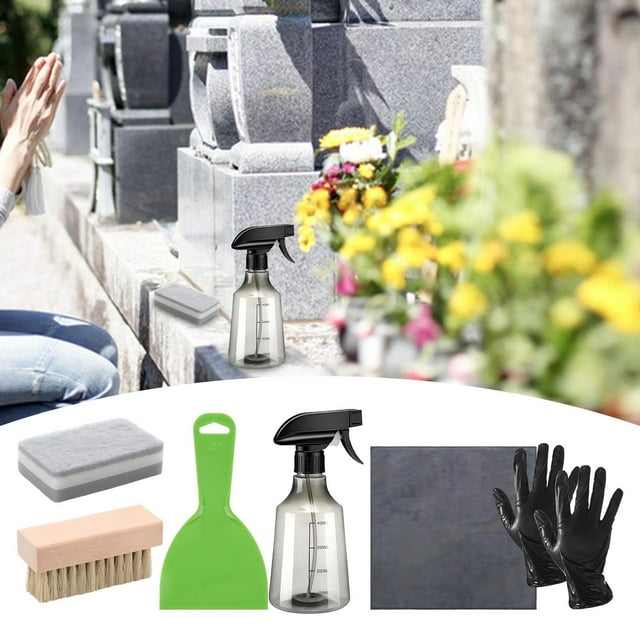 Kit de limpieza de lápidas para tumbas, 7 unidades, herramienta de limpieza de piedras, guantes profesionales, accesorios, limpiador diario multiusos