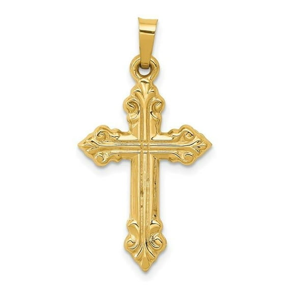 Finest Gold 14K Yellow Gold Brushed & Polished Budded Cross Pendant