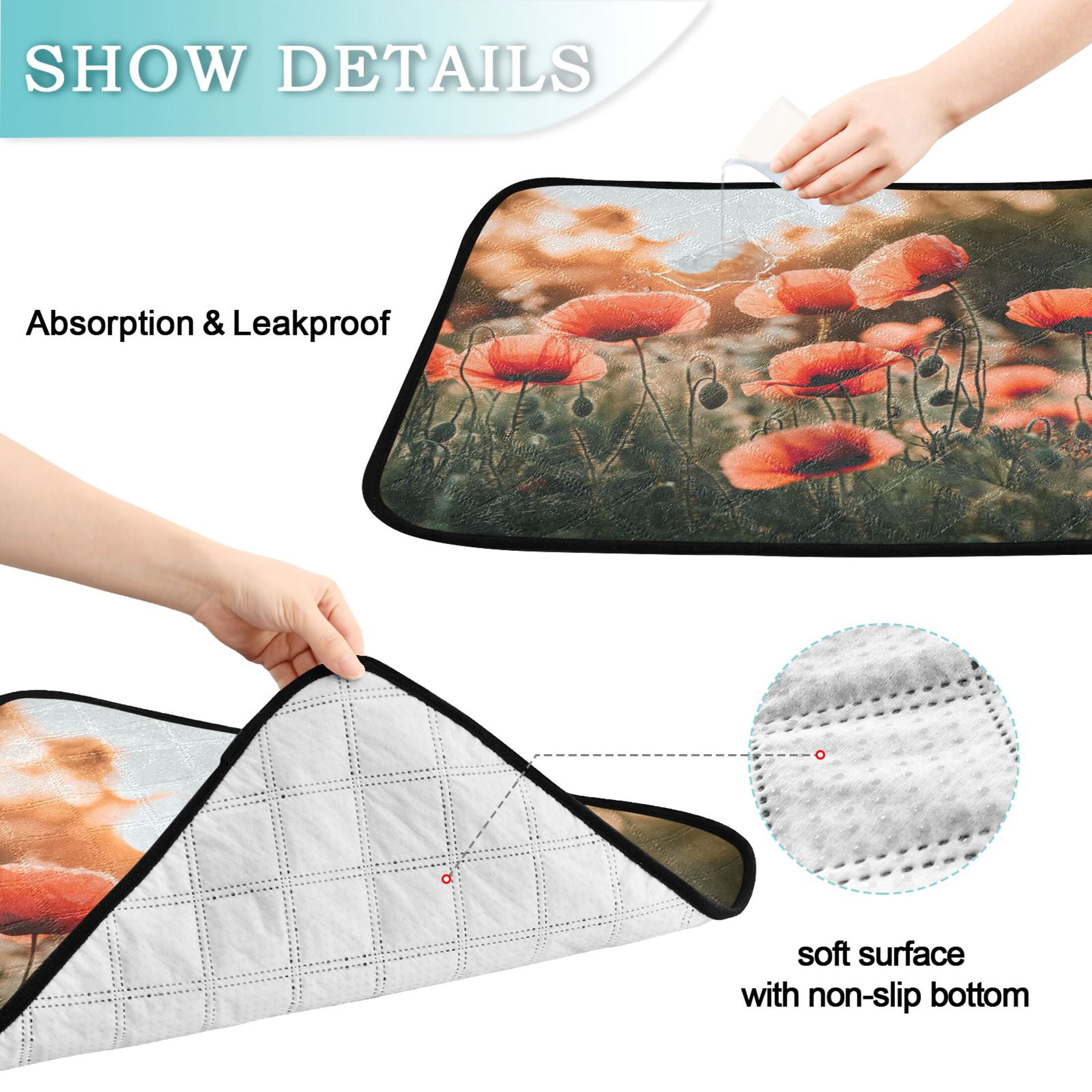 Washable Pet Pee Pads with Super Absorbent Reusable Training Pads for Dogs & Cats Red Flower Field