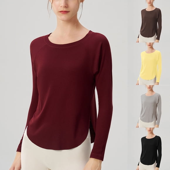 Tops para salir,Blusa informal de manga larga y cuello redondo para mujer, mezcla de algodón suave, cómoda para usar en casa y en el trabajo, sopatenor