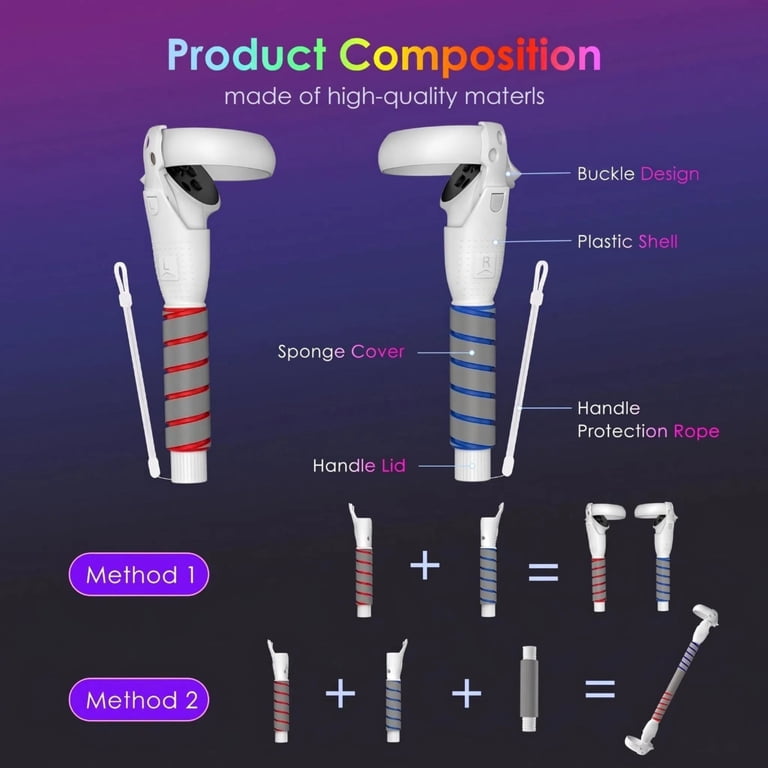 Qoosea VR Controller Extenders, Durable Extension Grips for Meta