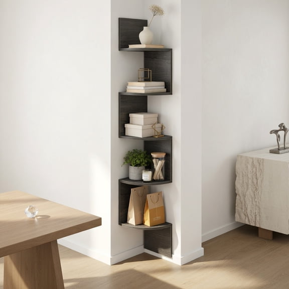 Demi Bonn 5-Tier Corner Shelf, Wall Mounted Floating Design, Easy-Install, Home Organizer, Oak