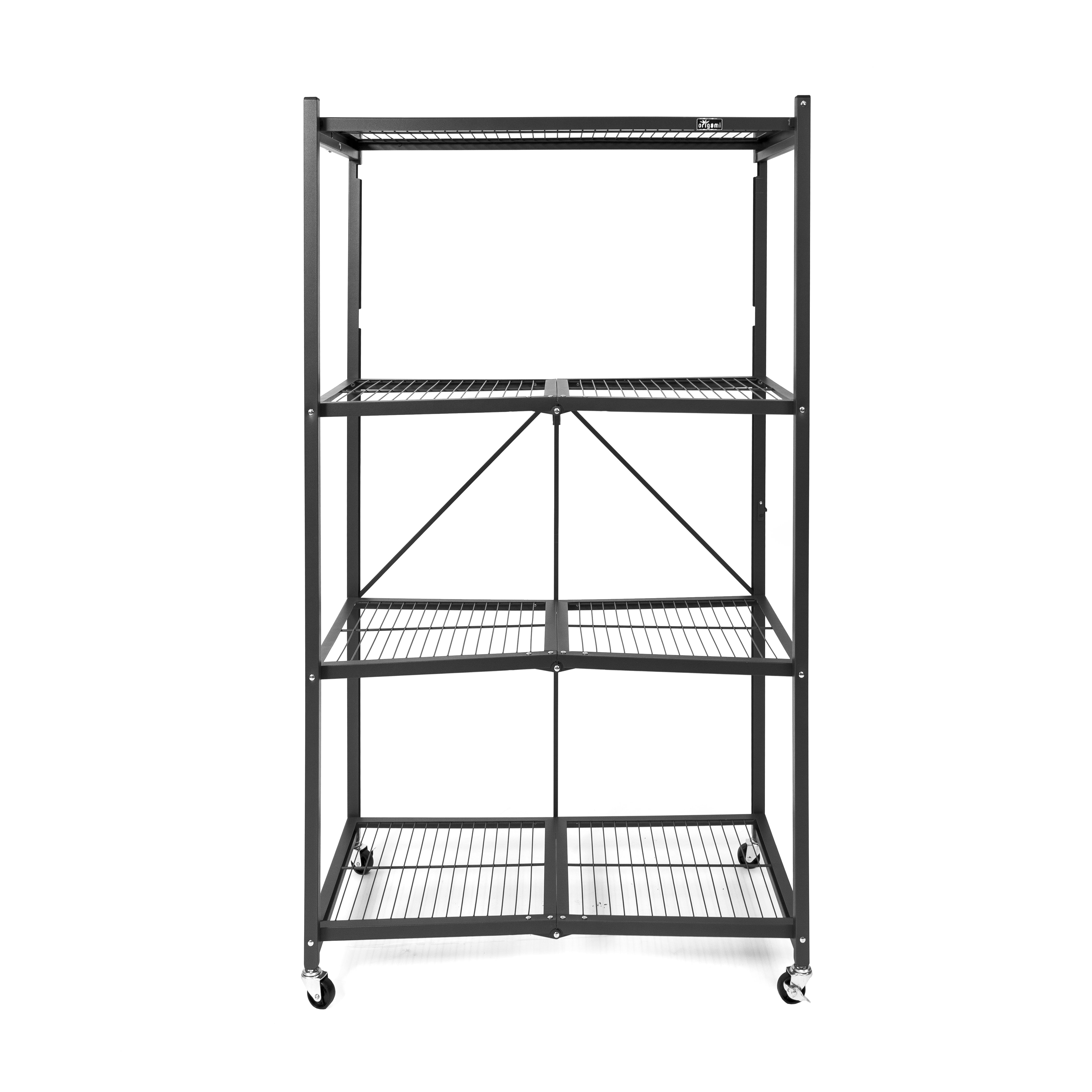 Origami R5 4-Shelf Heavy-Duty Folding Metal Storage Rack Unit with Wheels, Black