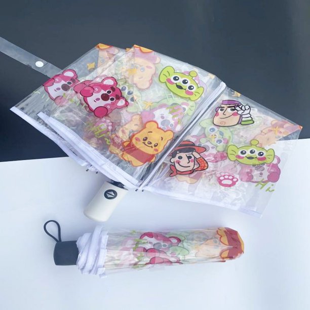 Hello Kitty Sanrio Cinnamoroll Kawaii Kuromi Anime Figure, paraguas plegable automático, transparente, grueso, viento, lluvia, engranaje