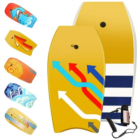 BIGTREE Bodyboard Kickboard Surfing Skimboard Wake Boogie Board for Adult 37", Yellow