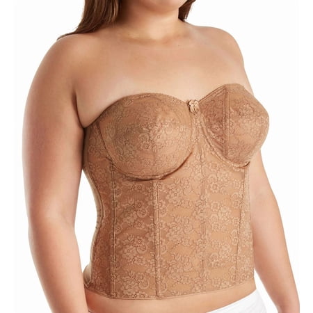 Women's Elila 6621 Lace Strapless Longline Underwire Bra (Mocha 40G)