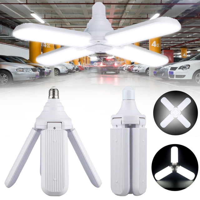 4-Panel Adjustable Deformable Fixture for Parking Lots, Workshops & Basements High-Power 50W LED Garage Light