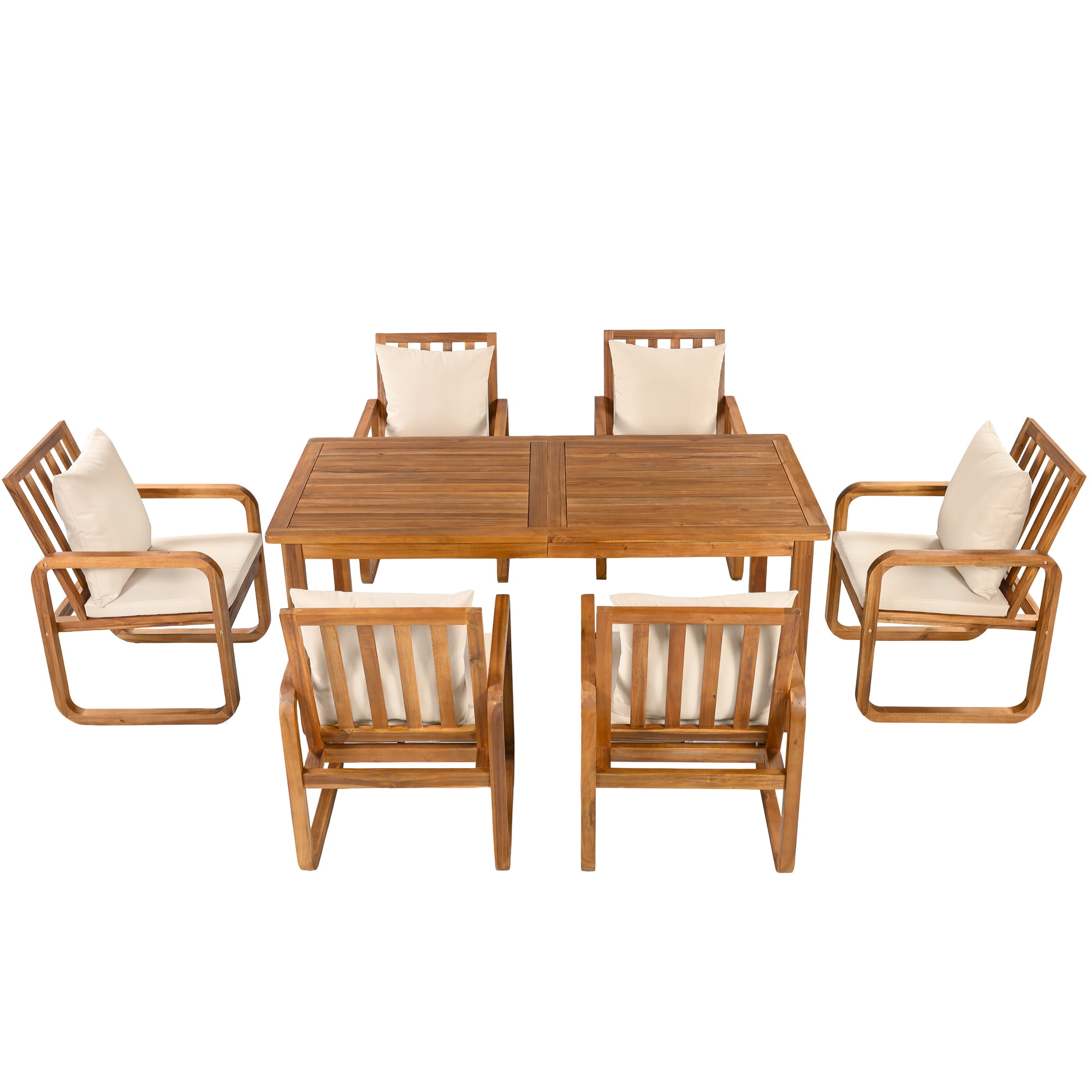 Harper & Bright Designs 7 Pieces Patio Dining Set for 6, Outdoor Acacia Wood Dining Table with Slatted Design and 4 Chairs for Garden, Brown