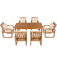 thumbnail image 5 of Harper & Bright Designs 7 Pieces Patio Dining Set for 6, Outdoor Acacia Wood Dining Table with Slatted Design and 4 Chairs for Garden, Brown, 5 of 20