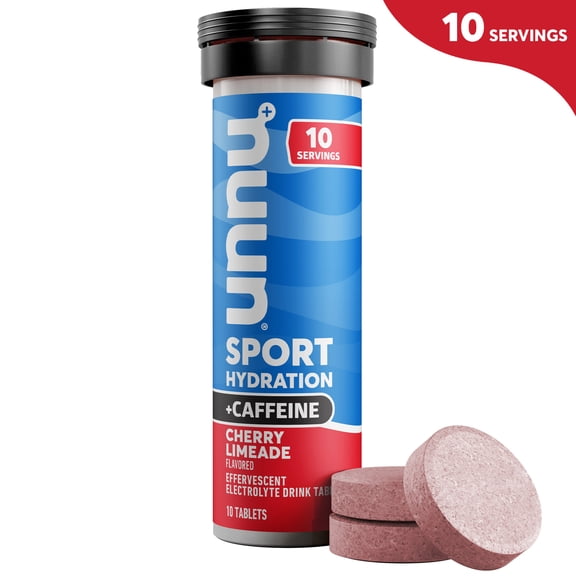 Nuun Sport   Caffeine Electrolyte Hydration Sports Drink Water Enhancer Mix Tablets, Cherry Limeade, 10 Count Tube