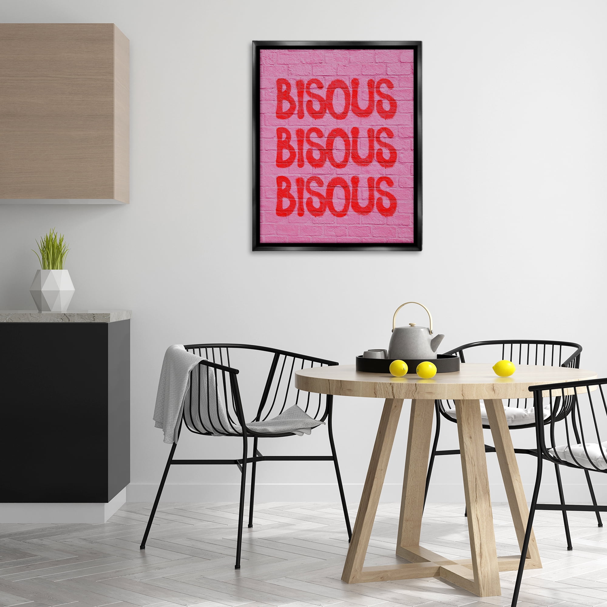 Stupell Industries Bisous on Brick Pattern Text & Numbers Painting Black Floater Framed Canvas Art Print Wall Art, 25 x 31