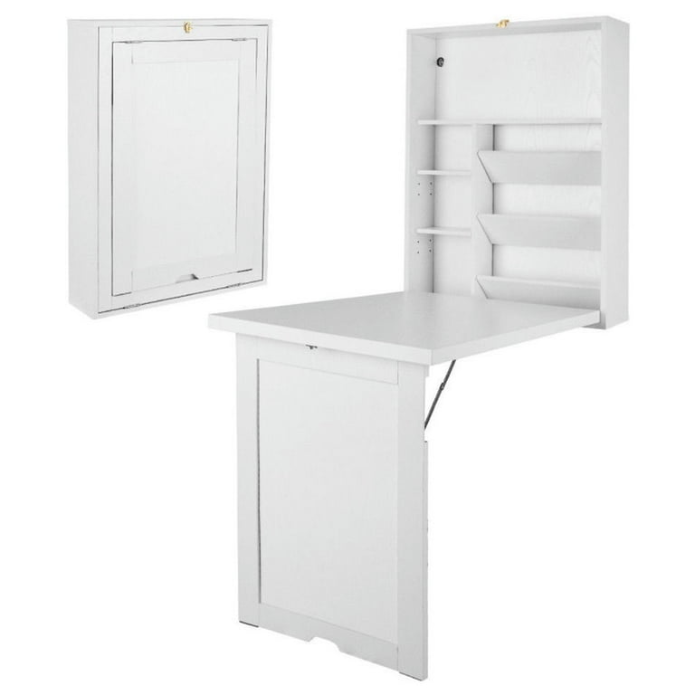 Barara King Wall Mounted Fold-Out Convertible Floating Desk Space Saver-White