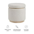 thumbnail image 3 of Maklaine Round Padded Storage Ottoman Light Wood Trim in Natural Sherpa Fabric, 3 of 12