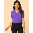 thumbnail image 3 of INSPIRE CHIC Women's Ruffle V Neck Puff Sleeve Blouse Button up Casual Tops, 3 of 6