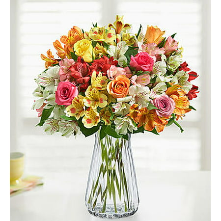 Mother's Day Fresh Flowers - Assorted Roses & Peruvian Lilies with Clear (Best Value Mothers Day Flowers)