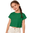 thumbnail image 2 of Tfken Summer Girls Tshirts Solid Color Short Sleeve Crew Neck Tops Casual Daily Wear Children Soft T-Shirts Green Size 5-6 Years, 2 of 4