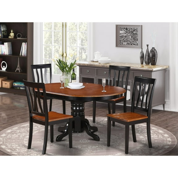 Avon 5 Piece Pedestal Oval Dining Table Set with Antique Wooden Seat Chairs