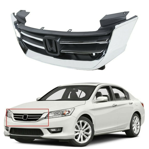 Labwork Front Bumper Grille Grill 71121T2FA01 HO1200214 Fit for 2013 2014 2015 Honda Accord 4-Door, Chrome & Black