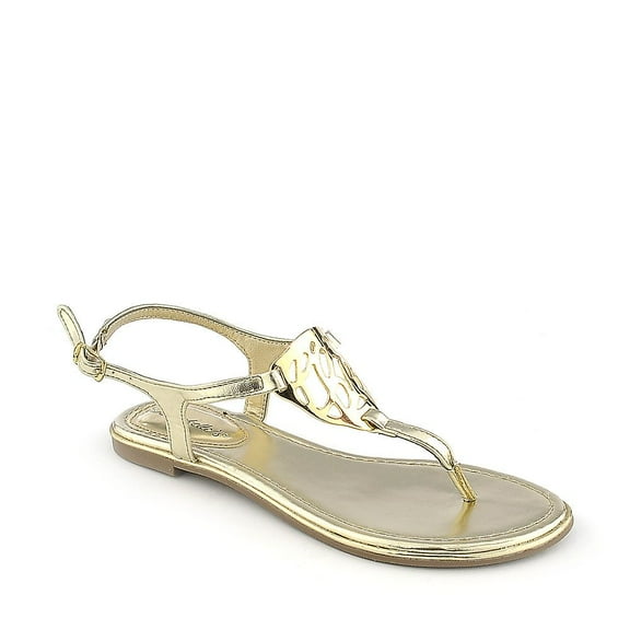 Metal Emblem Metallic Gold Flip Flop Thong Sandals Vegan Leather