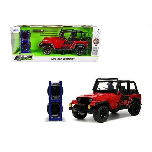1992 Jeep Wrangler DV8 Off-Road with Extra Wheels, Red - Jada Toys 33851 - 1/24 scale Diecast Car