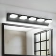 thumbnail image 3 of TICOZE 31.5" Modern Black 5-Light LED Vanity Light - Matte Black Bathroom Mirror Fixture with Frosted Acrylic Shades, 30W 6000K Cool White, 3 of 8