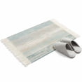 thumbnail image 4 of Blue Beige Farmhouse Bathroom Rug 2'x3', Vintage Wooden Striped Low Profile Front Entryway Rug with Tassels, Woven Cotton Washable Kitchen Mat Carpet for Foyer Bedroom Back Door Decor, 4 of 9