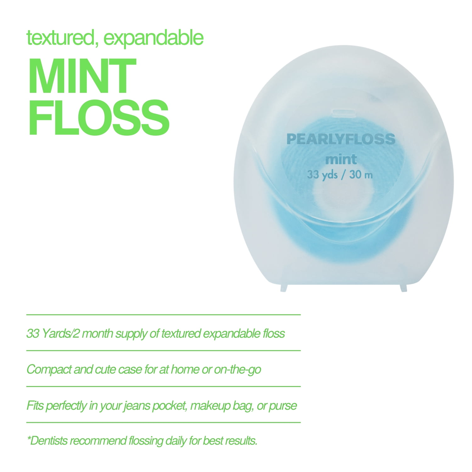 Pearlyfloss Mint Dental Floss, 33 Yards