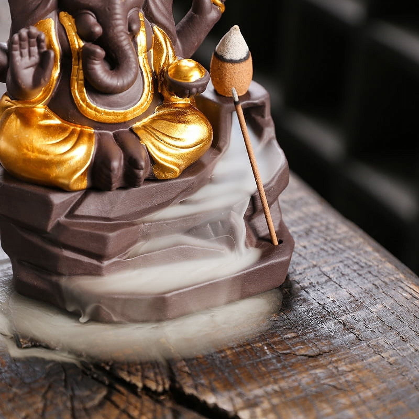 Creative Indian Elephant God Incense Burner Zen Buddha Incense Holder Smoke Waterfall Aromatherapy Censer Stove for Home Decorative