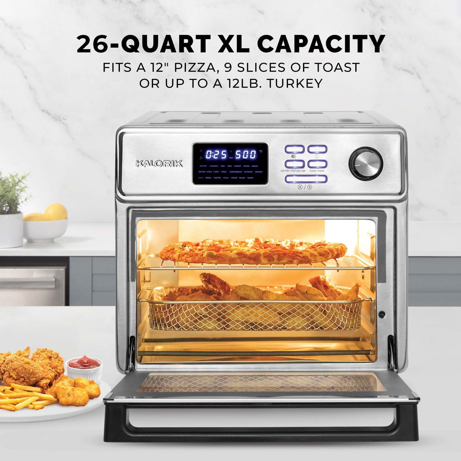 Kalorik MAXX® Friteuse à Air à Porte Unique de 26 Qt avec 21 préréglages, température de saisie de 500F et 5 accessoires (AFK26SD5SS43)