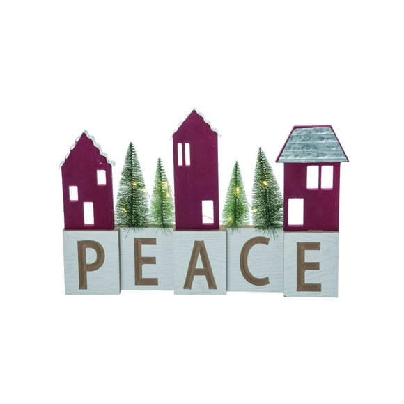 Trans Pac Winter Village Peace Sign, Red/White