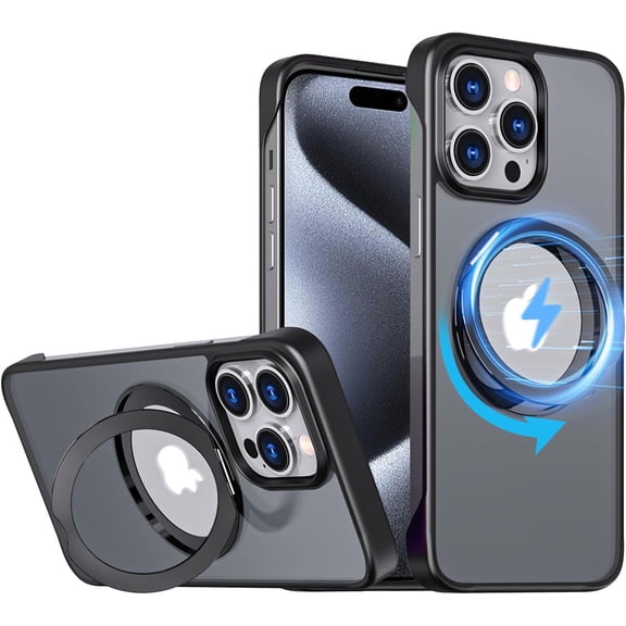 Compatible with iPhone 15 Pro Max Magnetic Case, Compatible with Magsafe, Frameless with Ring Stand Ultra Thin Slim Case 6.7 inch, Black