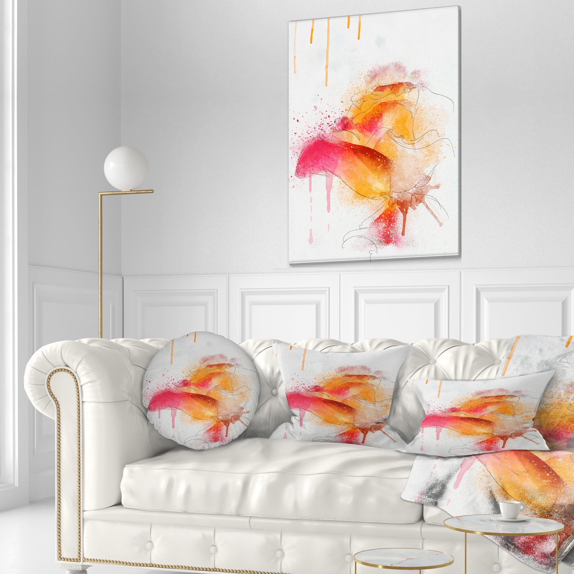Designart Orange Rose Illustration Watercolor - Floral Throw Pillow - 12x20