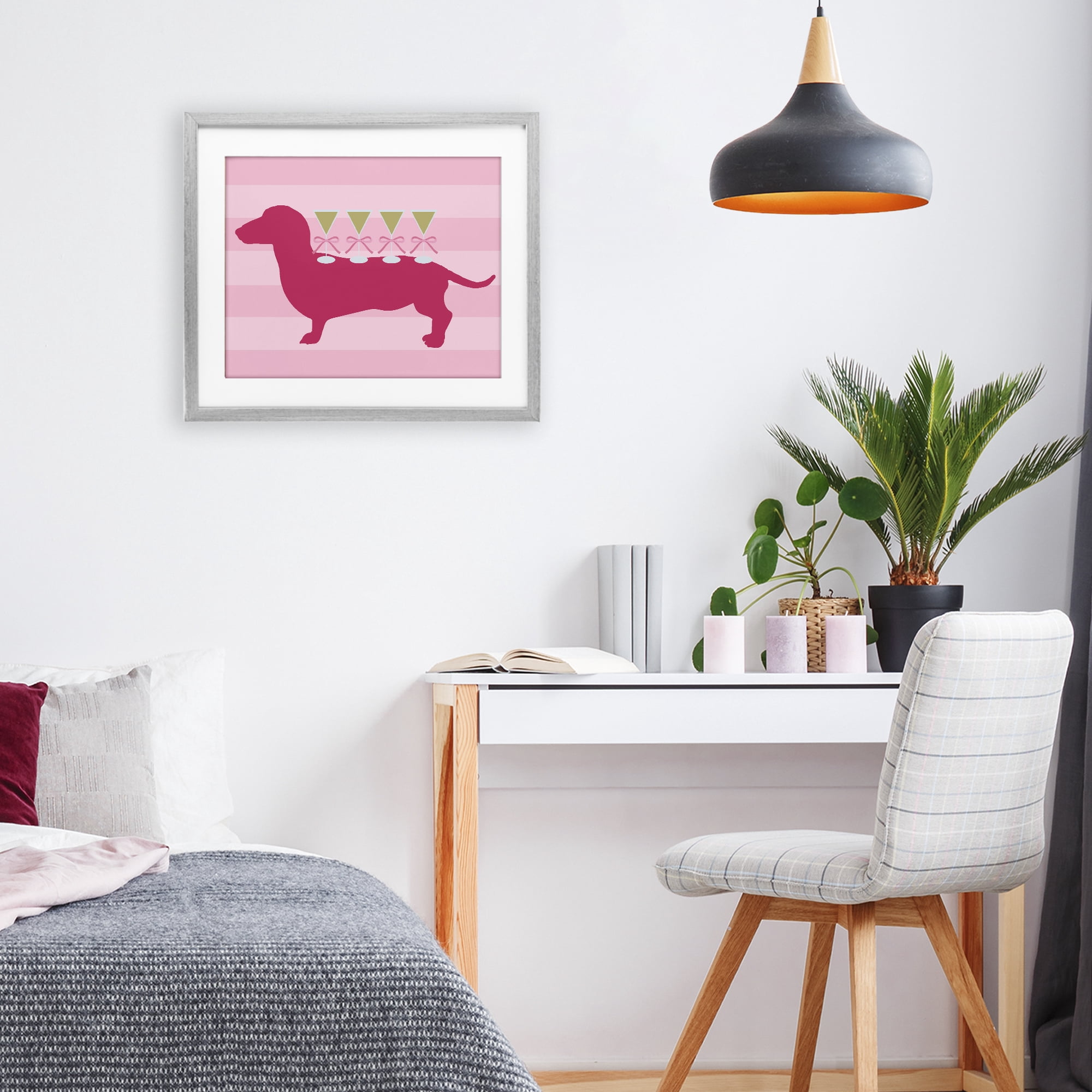 Stupell Industries Pink Dachshund With Martinis Gray Framed Print Under Glass, design by Lil' Rue