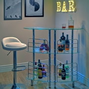 Mango Steam Contemporary Home Bar Liquor Table | Modern Clear Tempered Glass Shelves | 41 H x 47 L x 13.6 D