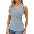 thumbnail image 1 of Camisetas Sin Mangas de Verano para Mujer, Informales, con Bordado de Ojales, Cómodas, con Diseño de Botones, Corte Entallado, Básicas. Azul XXL, 1 of 10