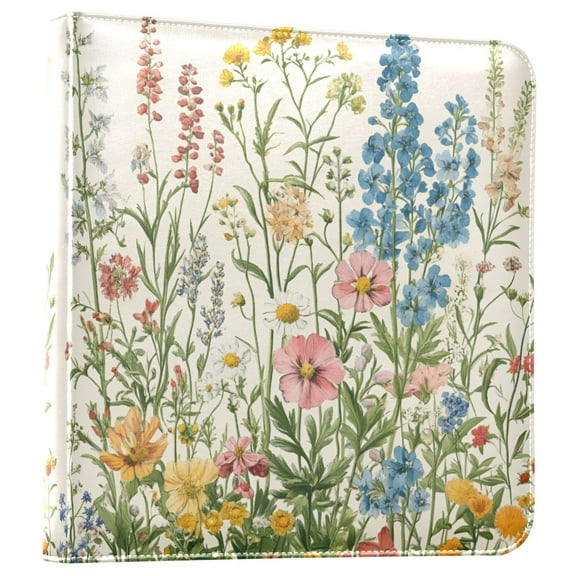 FORMRS 3 Ring Photo Album 4"x6" Self Adhesive Large Capacity PU Leather Cover, Colorful Wildflowers